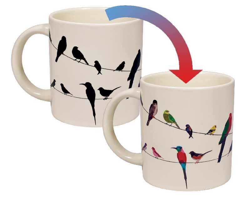 The Unemployed Philosophers Guild Birds on a Wire Heat Changing Mug - Add Coffee and Colorful Birds Appear, Comes in a Fun Box