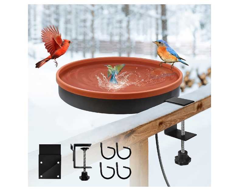Heated Bird Bath for Outdoors for Winter, 3 Easy Ways to Mount Detachable Bird Bath Bowl, 75W Heated Bird Baths with Thermostatically Controlled for Garden Yard Patio Lawn, Terracotta