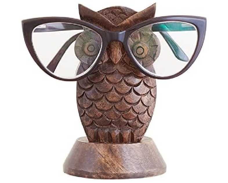 Christmas Gifts Wooden Owl Glasses Holder Night Stand Reading Eyeglass Retainer Protective Spectacle Display Stand Gifts for Women Men Him Her Mom Dad Car