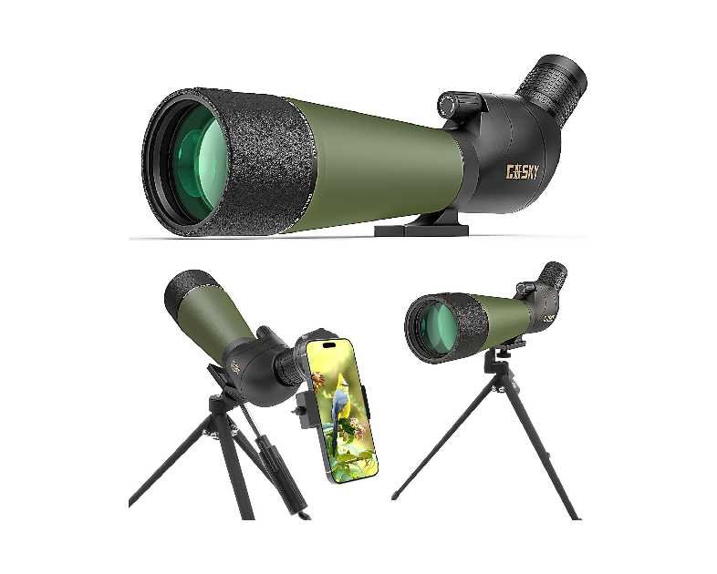 Gosky Flagship DiamondEdge 20-60x80 Spotting Scope with Tripod, Carrying Bag and Quick Phone Holder - BAK4 High Definition Waterproof Spotter Scope for Bird Watching Wildlife observing,Green