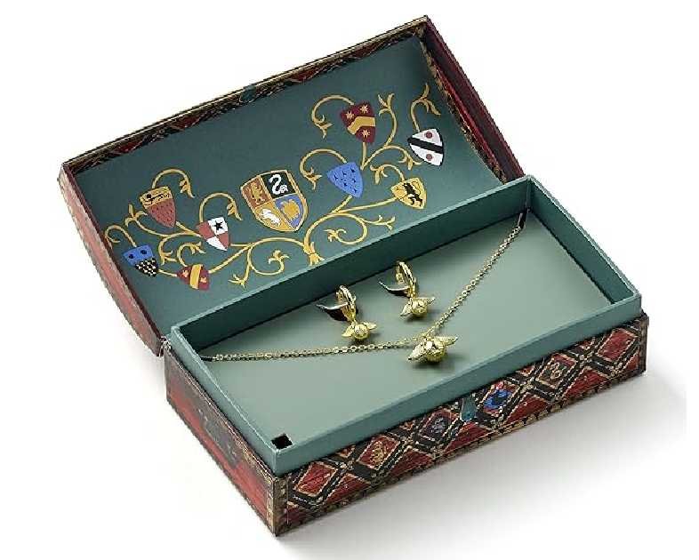 Harry Potter Quidditch Gift Box with Cute Golden Snitch Necklace & Earrings, One Size, Zinc, No Gemstone