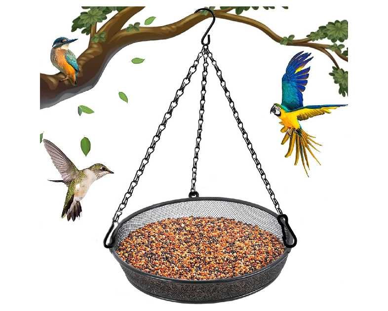 Hanging Bird Feeder, Birdfeeder Hanging for Garden Yard Outside Hanging Bird Feeder Tray - Metal Mesh Platform Feeders for Birds Outside Outdoors Hanging for Attracting Birds - Original