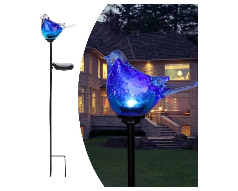 Afirst Solar Bluebird Garden Stake Lights - Hand Blown Glass Decorative Garden Pathway Lights Outdoor Waterproof Bird Glass Stakes