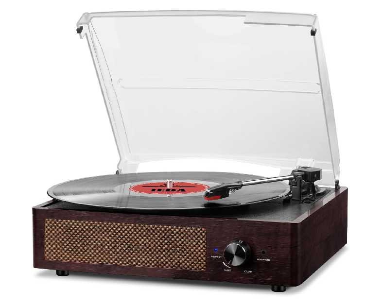 Vinyl Record Player Turntable with Built-in Bluetooth Receiver & 2 Stereo Speakers, 3 Speed 3 Size Portable Retro Record Player for Entertainment and Home Decoration