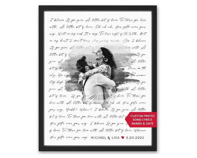 Personalized Song Lyrics Wall Art - Custom Wedding Photo Couples - Anniversary Wedding Gift for Him or Her - Song Lyrics - Valentines Gift for Wife or Husband - Canvas and Framed Options