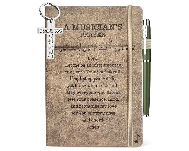 Music Lover Gifts Men Women, Musician Prayer Leather Journal 200 Pages Notebook A5 Lined with Pen, Musician Gifts, Music Themed Gifts for Music Teacher Appreciation Birthday Christmas Retirement