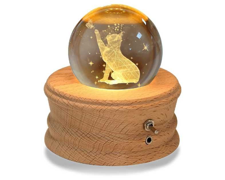 Kibuhain 3D Crystal Ball Music Box with Projection LED Light and Rotating Wooden Base,Best Gift for Birthday,Christmas,Valentine's Day,Music Boxes for Women Mom Girls