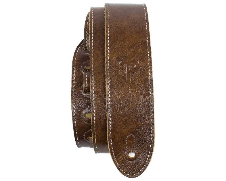 Perri's Leathers Italian Leather Guitar Strap, 41" to 56", Chestnut, Soft Deluxe, Adjustable, Reinforced Keyhole & Slots, Electric, Bass, Acoustic Guitar Straps Leather