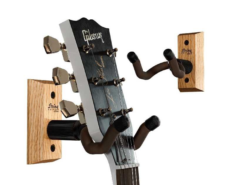 String Swing Guitar Hanger - Holder for Electric Acoustic and Bass Guitars - Stand Accessories Home or Studio Wall - Musical Instruments Safe Without Hard Cases - Oak Hardwood CC01K-O 2-Pack