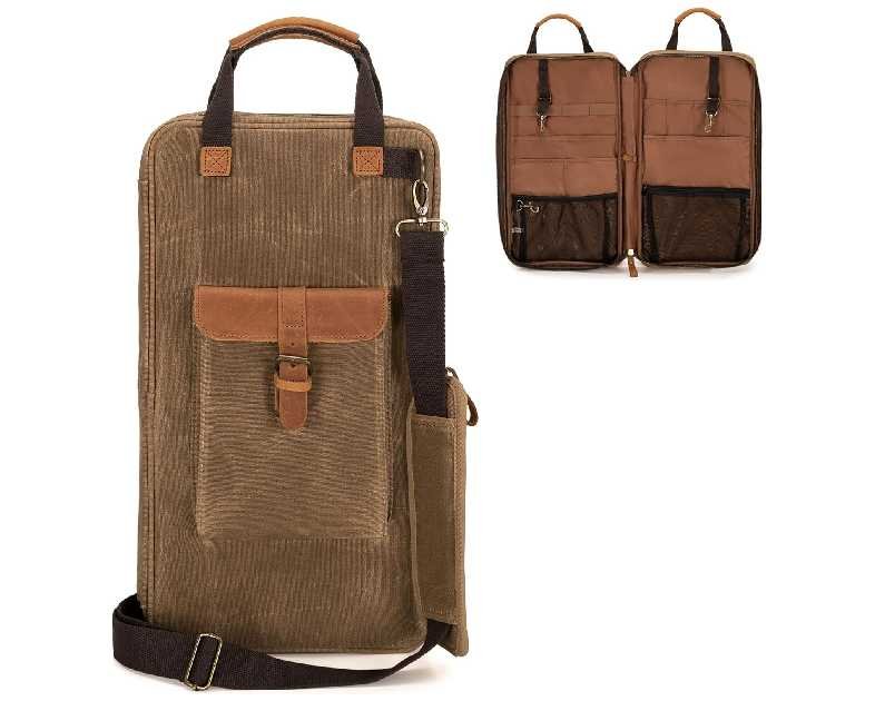 Damero Drum Stick Bag, Waxed Canvas Mallets Percussion Bag with Handles and Detachable Shoulder Strap, Stick Bag for Drumsticks and Mallets for Drummers, Beginners in Band, Gig