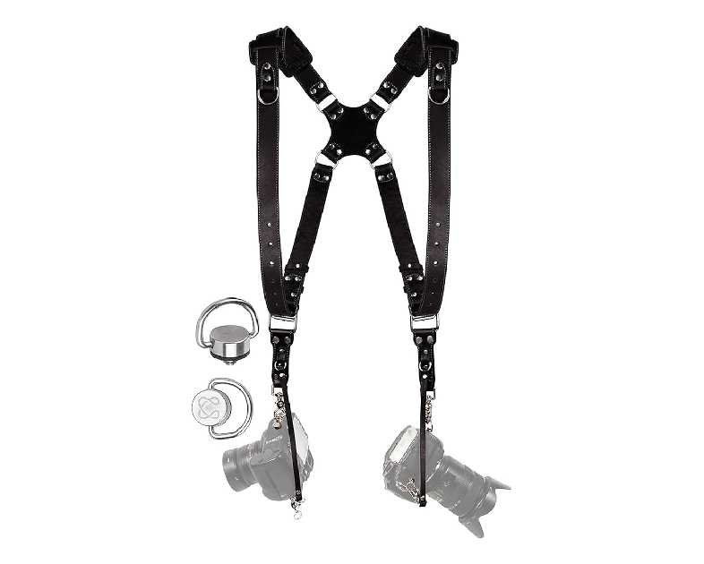 Dual Camera Strap with Double Leather Strap and Adjustable Shoulder Strap