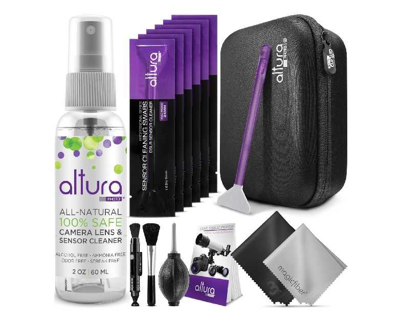 Altura Photo Professional Camera Cleaning Kit for Full Frame DSLR & Mirrorless Cameras - Lens and Sensor Cleaner - Includes Case, Spray, Swabs, Blower, Brush, Tissue Paper