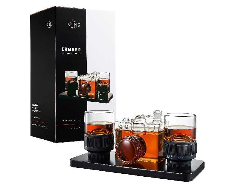 Camera Shaped Wine & Whiskey Decanter - 27.4OZ Photographer Unique Decanter Set with Beautiful Gift Box, Photo Videographer Gifts, Film Lover, Orchestra, Musicals, Image Taking Enthusiasts