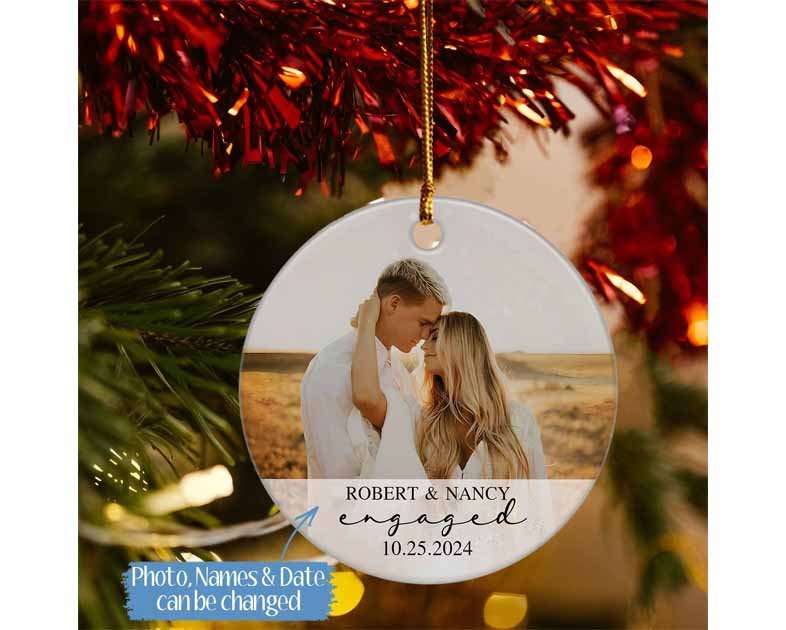Photo Newly Engaged Couple Keepsake Ornament 2025