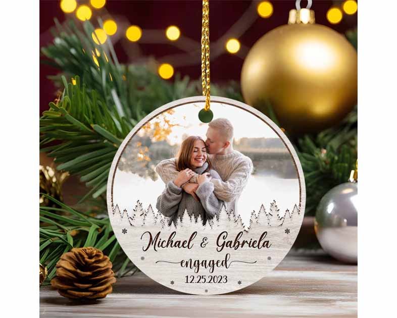 Personalized Photo Engaged Christmas Tree Ornament 2025