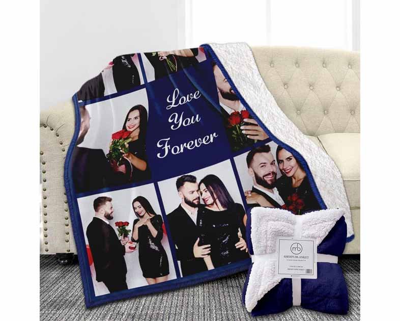 Custom Sherpa Fleece Blanket with Photos and Text