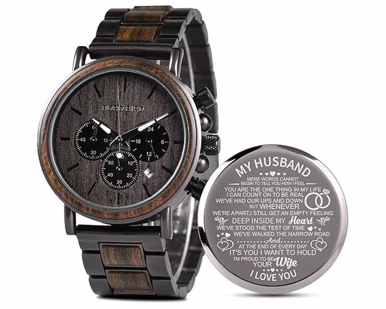 2win Engraved Wooden Watch for Boyfriend My Man Fiancé Husband
