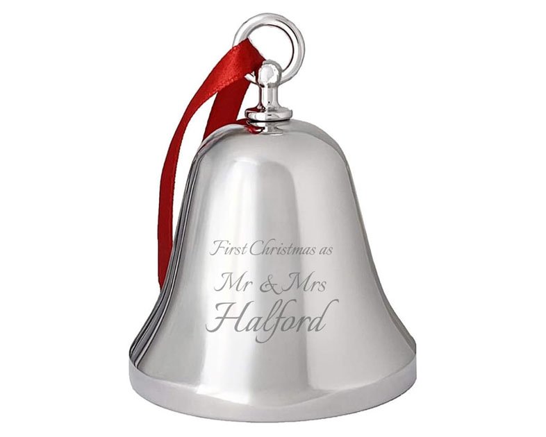 Personalized Silver Bell Ornament with Round Top