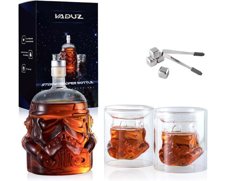 Whiskey Decanter Set Transparent Creative with 2 Glasses,Gifts for Men,Whiskey Flask Carafe Decanter with 4 Whiskey Stones & Tong,Whiskey Carafe for Brandy,Scotch,Vodka,Gifts for Dad,Husband,Boyfriend