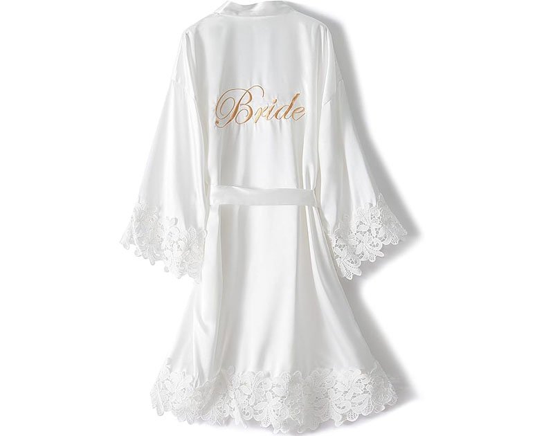 Crystal Dew Women's Lace Trim Bride Kimono Robes