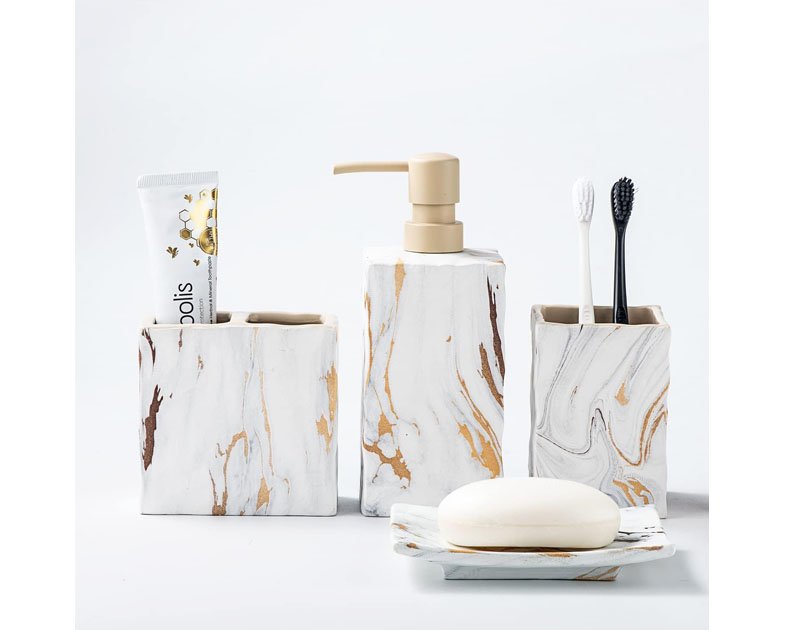 Bathroom Accessories Set 4 Pcs Marble Look