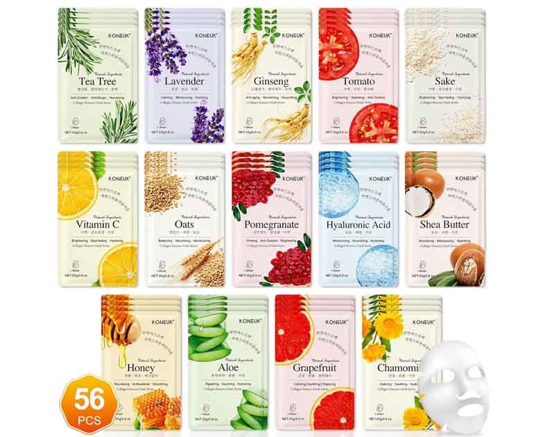 56 Pack Sheet Face Masks Skincare for Women